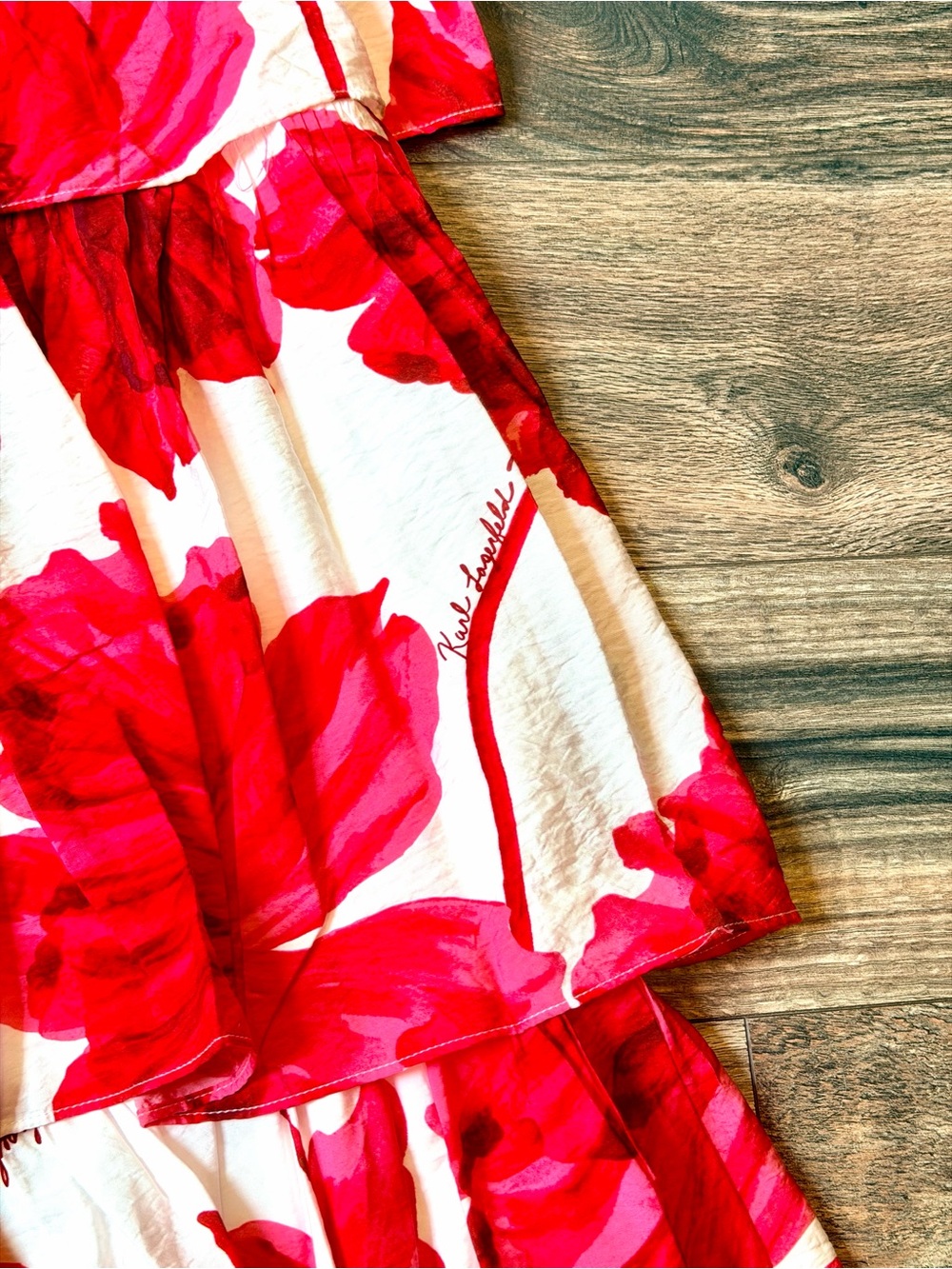 Karl Lagerfeld Paris Tiered Floral Print Red and White Maxi Dress size 6 - Picture 9 of 16